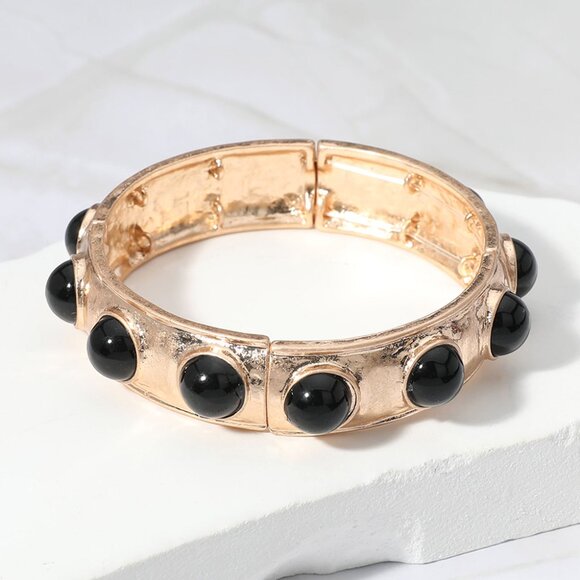 Baroque Vibe Gold Stretch Bangle Bracelets with Colorful Geometric Stones NEW - Picture 10 of 16